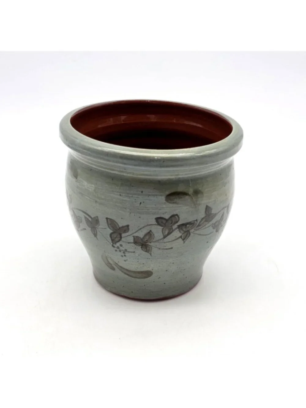Eldreth Pottery Vase Redware Green Floral Toleware 2004 Vintage Crock Primitive